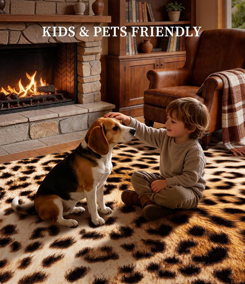 4‘X6' Washable Leopard Cheetah Rug for Living Room