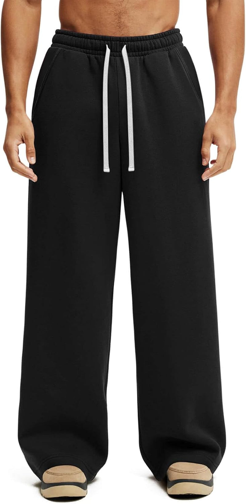 Men'S Baggy Sweatpants Cotton Fleece Wide Leg Sweat Pants