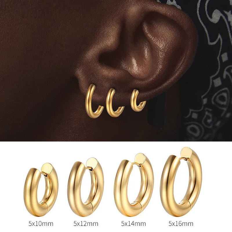 Stainless Steel Hoop Earring for Men Women Simple Hip Hop Rock Gold Color Piercing Punk Chic Jewelry Korean Chunky Earrings