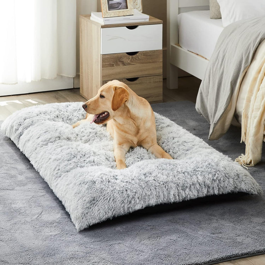 Dog Bed for Large Dogs, Plush Kennel Pad for Sleeping &Ease Anxiety, Washable Mats with Anti-Slip Bottom - 48 X 28 Inch, Grey