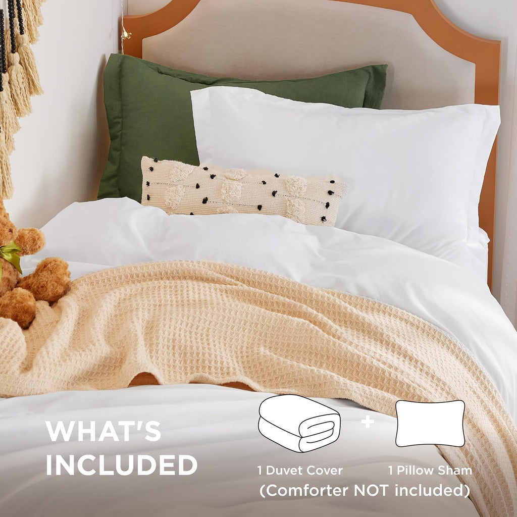 Prewashed Twin/Twin XL Duvet Cover, Cotton-Like Bedding Set, White