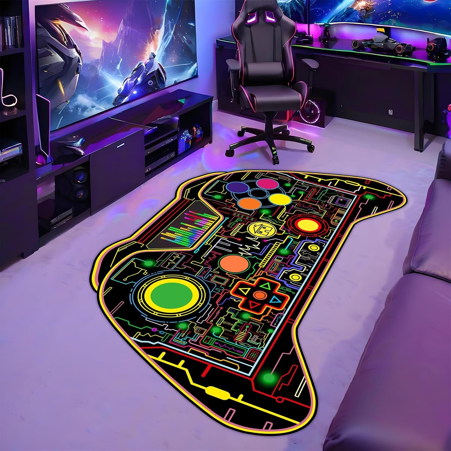 Game Controllers Shaped Rugs - Gaming Rugs for Boys Room Gaming Floor Mat Video Game Themed Bedroom Carpet for Kids,5X7 Feet
