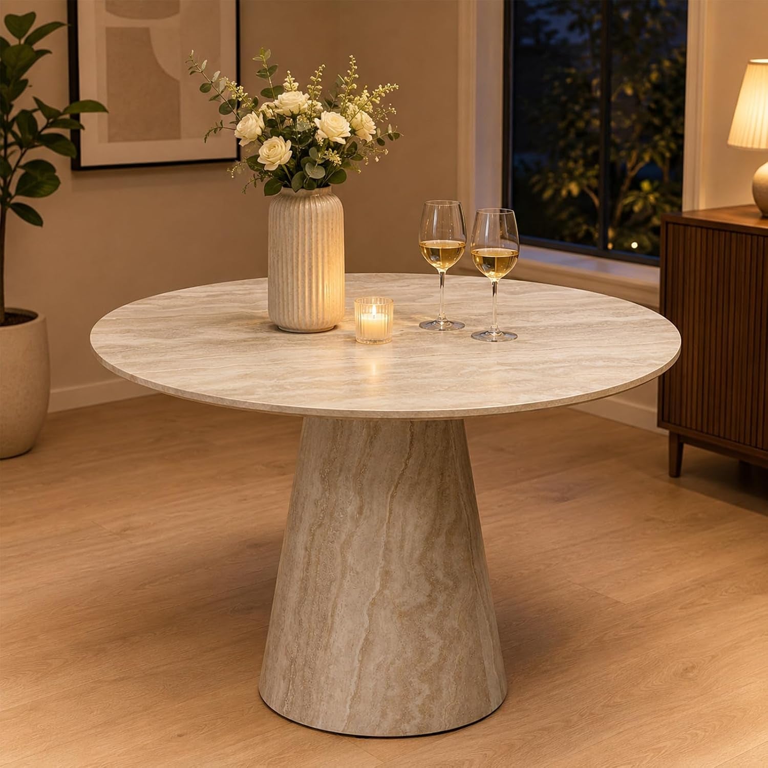 45" round Dining Table, round Pedestal Dining Table for 4