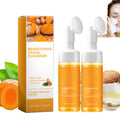 2Pcs Turmeric Facial Cleanser, Turmeric Foaming Face Wash Glow Brightening Face, Deep Cleansing Face Cleanser with Brush (100Ml)