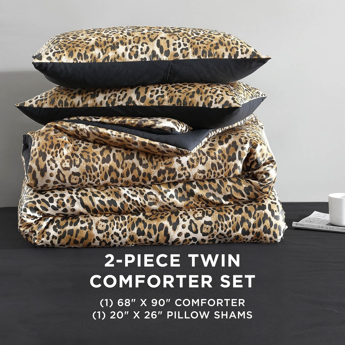 Juicy Couture Twin/Twin XL Leopard Satin Comforter Set - Cheetah Print 2-Piece Machine Washable Reversible Animal Print Bedding Comforter and Sham Set