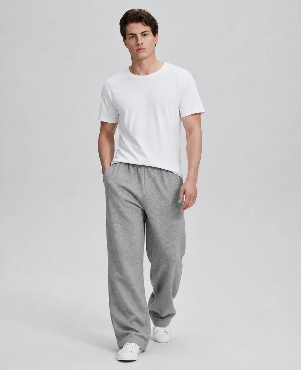 Mens Fleece Baggy Sweatpants Wide Leg Casual Pants with Pockets