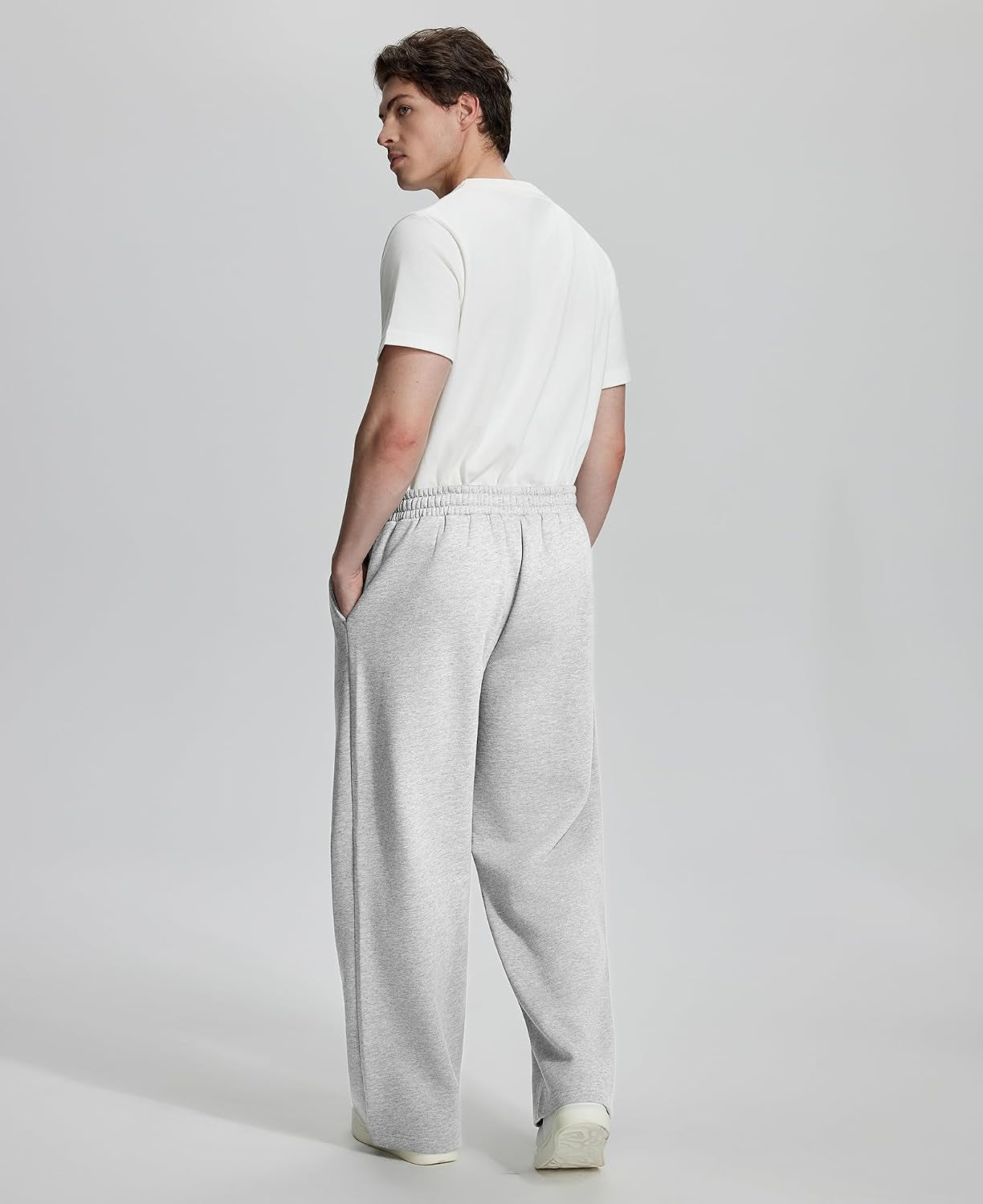 Mens Fleece Baggy Sweatpants Wide Leg Casual Pants with Pockets