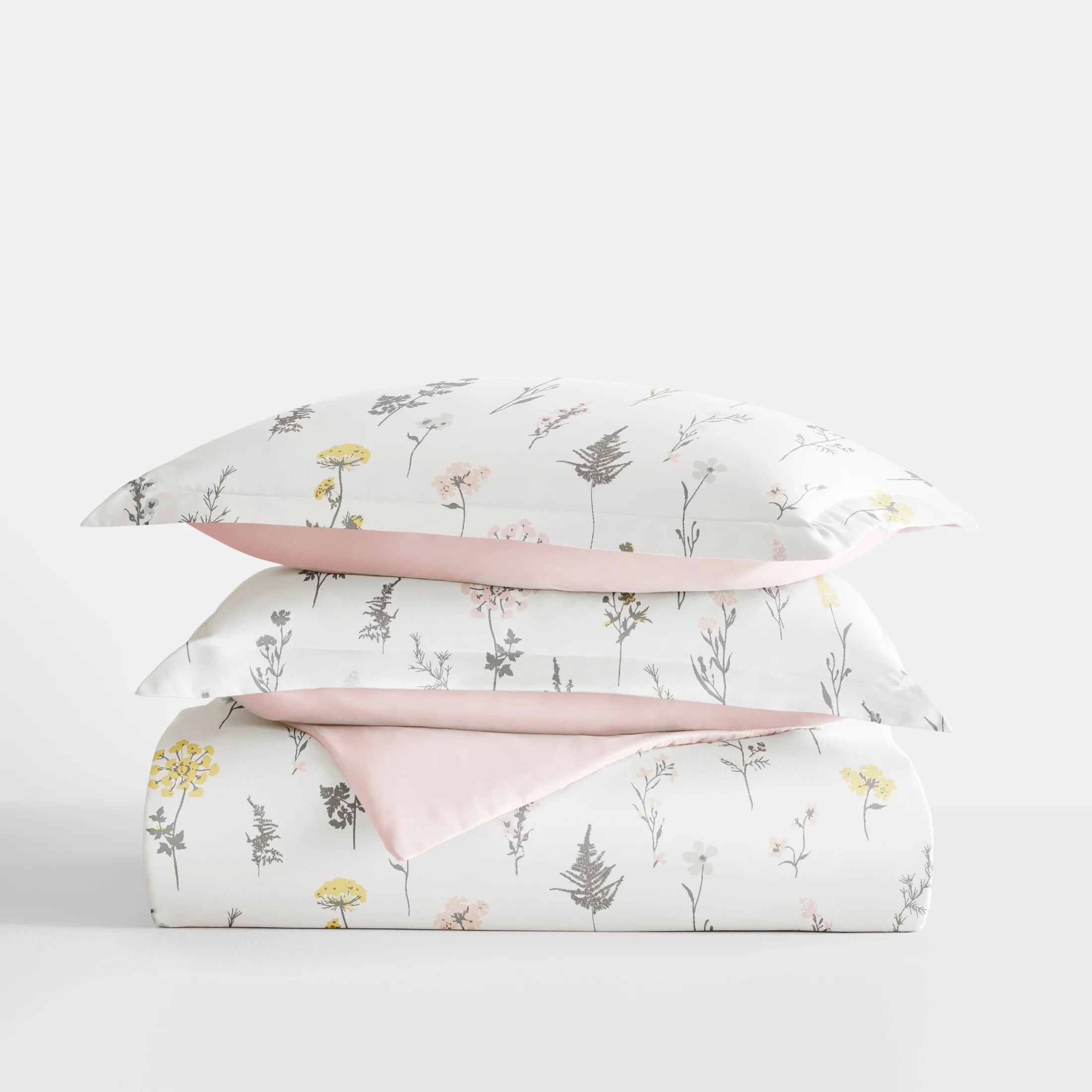 Duvet Cover Set - Ultra Soft & Breathable - Pink Farmhouse Wildflower for Queen Size Bedding by