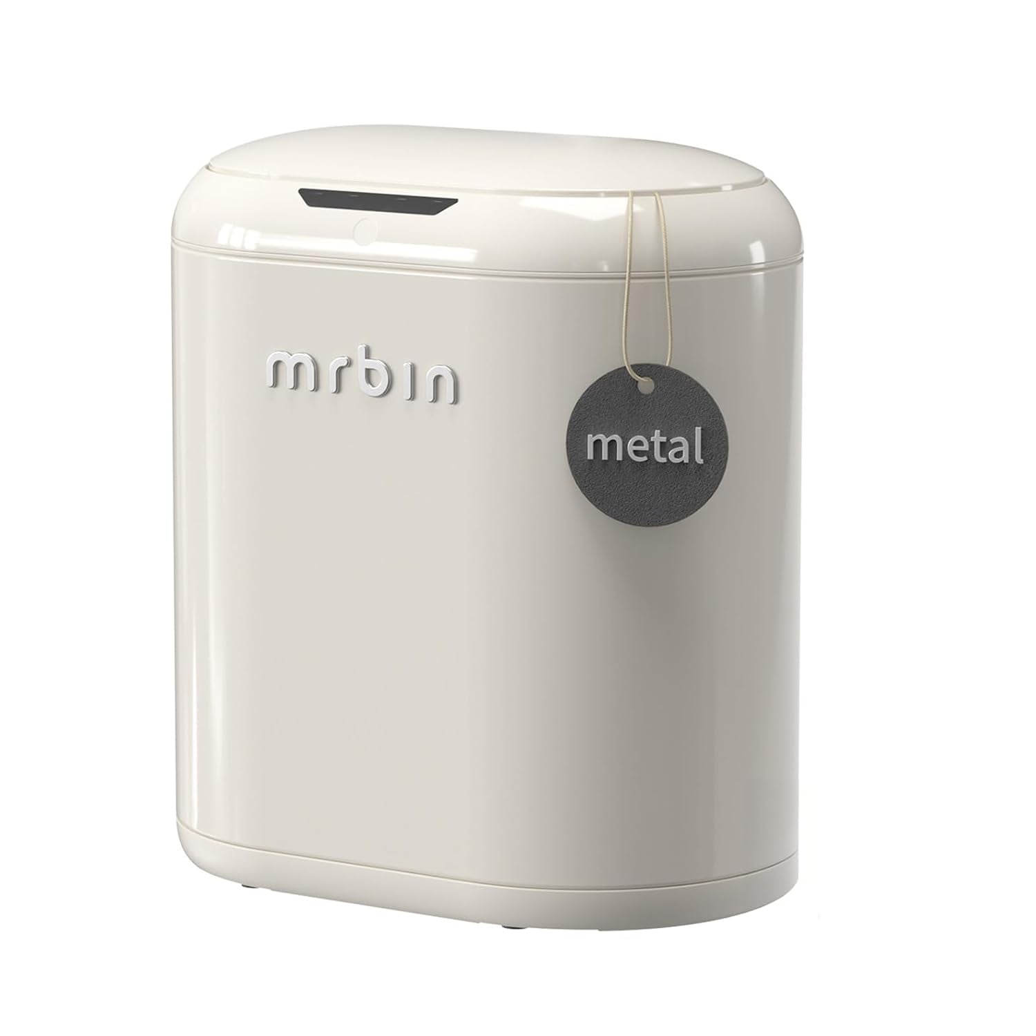Automatic Trash Can for Bathroom, Metal Touchless Garbage Bin with Lid, 3.2 Gallon Small Slim Trash Can for Office and Kitchen, Electric Motion Sensor Bedroom No Touch Bin, Cream White