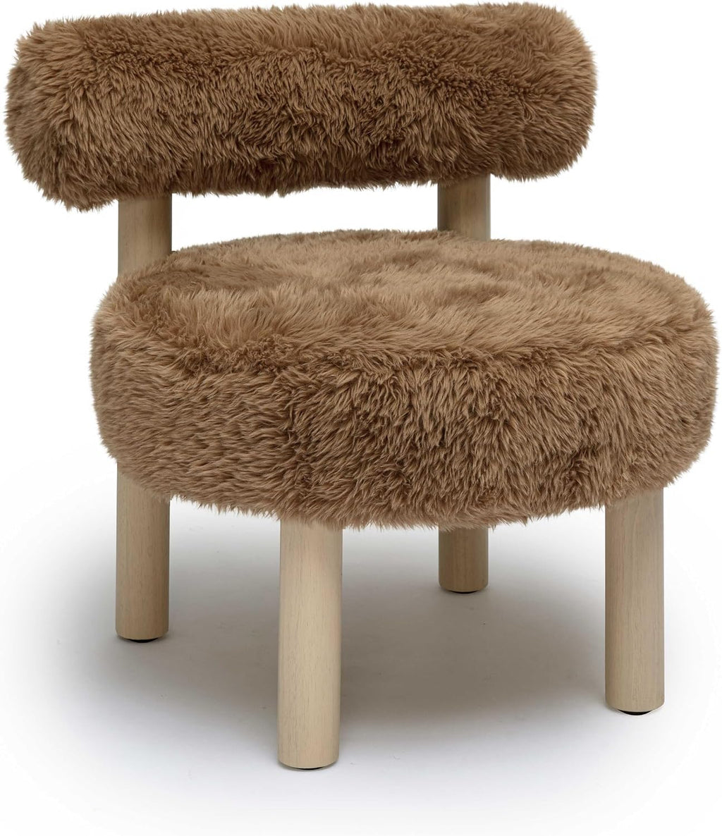 Carmel Dark Taupe Vegan Shearling Upholstered Accent Chair with Wooden Legs