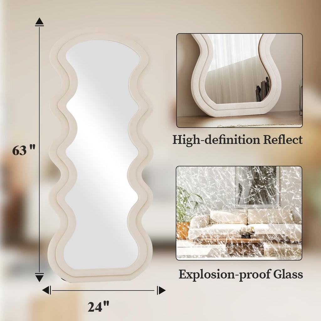 63“X24” Wavy Mirror Full Length, Flannel Full Body Mirror