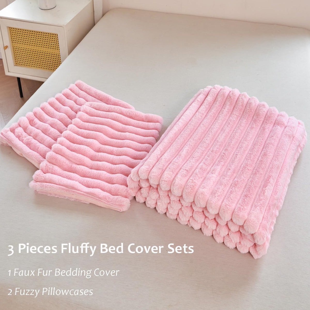 Pink Fluffy Girls Duvet Cover Set Twin Faux Fur Comforter Cover