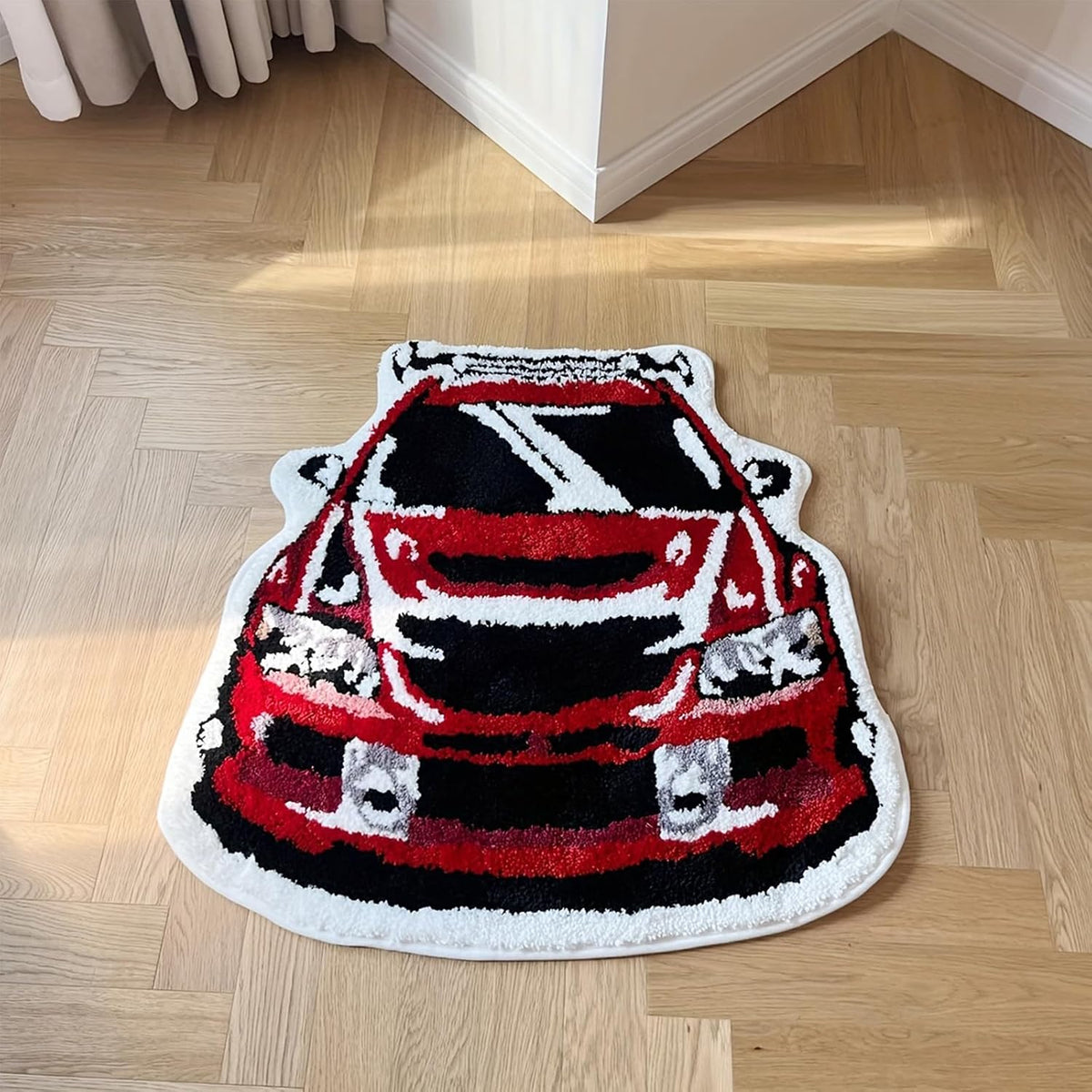 Red Racing Car Shaped Tufting Rug Bathroom Bathmat Foot Pad Bath Mat Doormat Aesthetic Home Room Warm Decor Bedroom Rug (29.9X28.7 Inch)