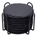 4 Inch Stone Coaster Set Coffee Table Decor with Metal Holder in Black (Set of 8)