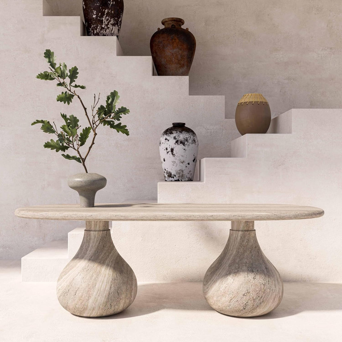 Smooch Faux Travertine Indoor/Outdoor Pedestal Dining Table