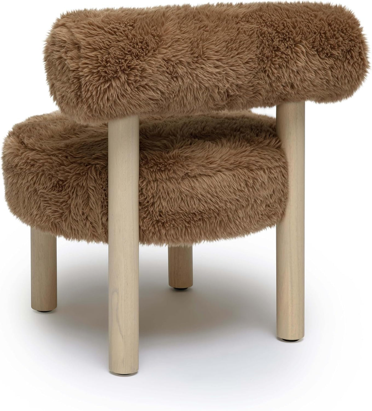 Carmel Dark Taupe Vegan Shearling Upholstered Accent Chair with Wooden Legs