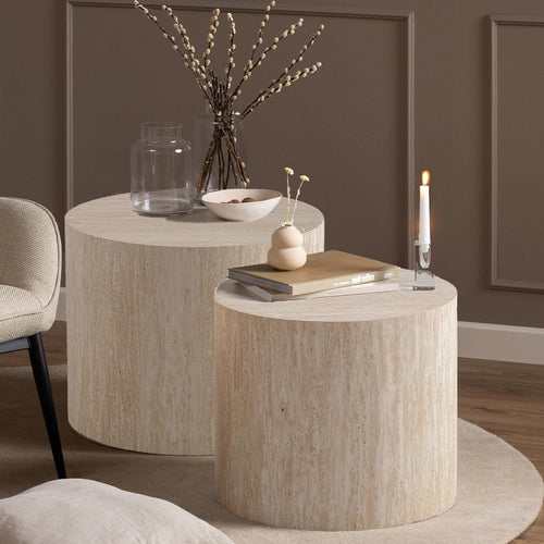 18" round Travertine Nesting Coffee Table Set of 2 (Travertine)