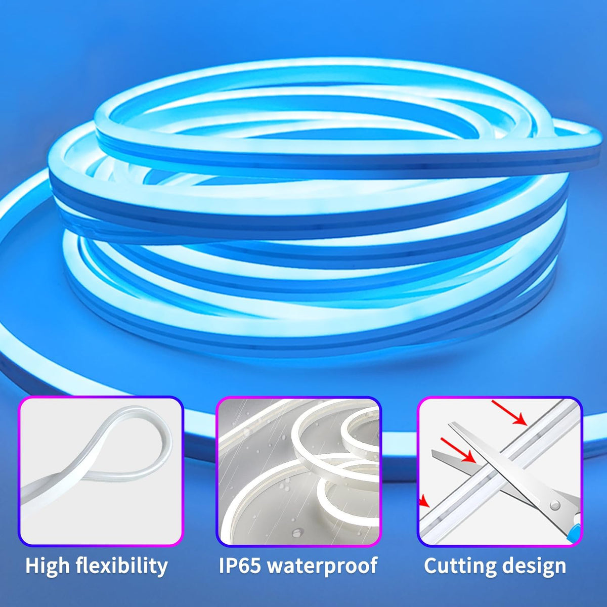 50Ft RGB LED Neon Rope Lights LED Neon Lights with Remote Control/App Control IP65 Waterproof Flexible Neon LED Strip Lights for Bedroom Room Outdoors Décor