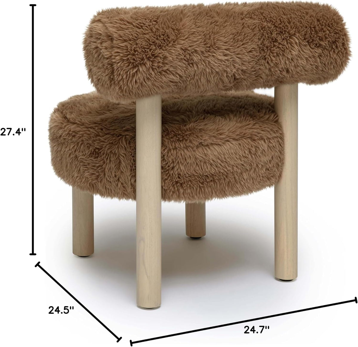 Carmel Dark Taupe Vegan Shearling Upholstered Accent Chair with Wooden Legs