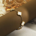 White Flower Link Bracelet in Yellow Gold Plated