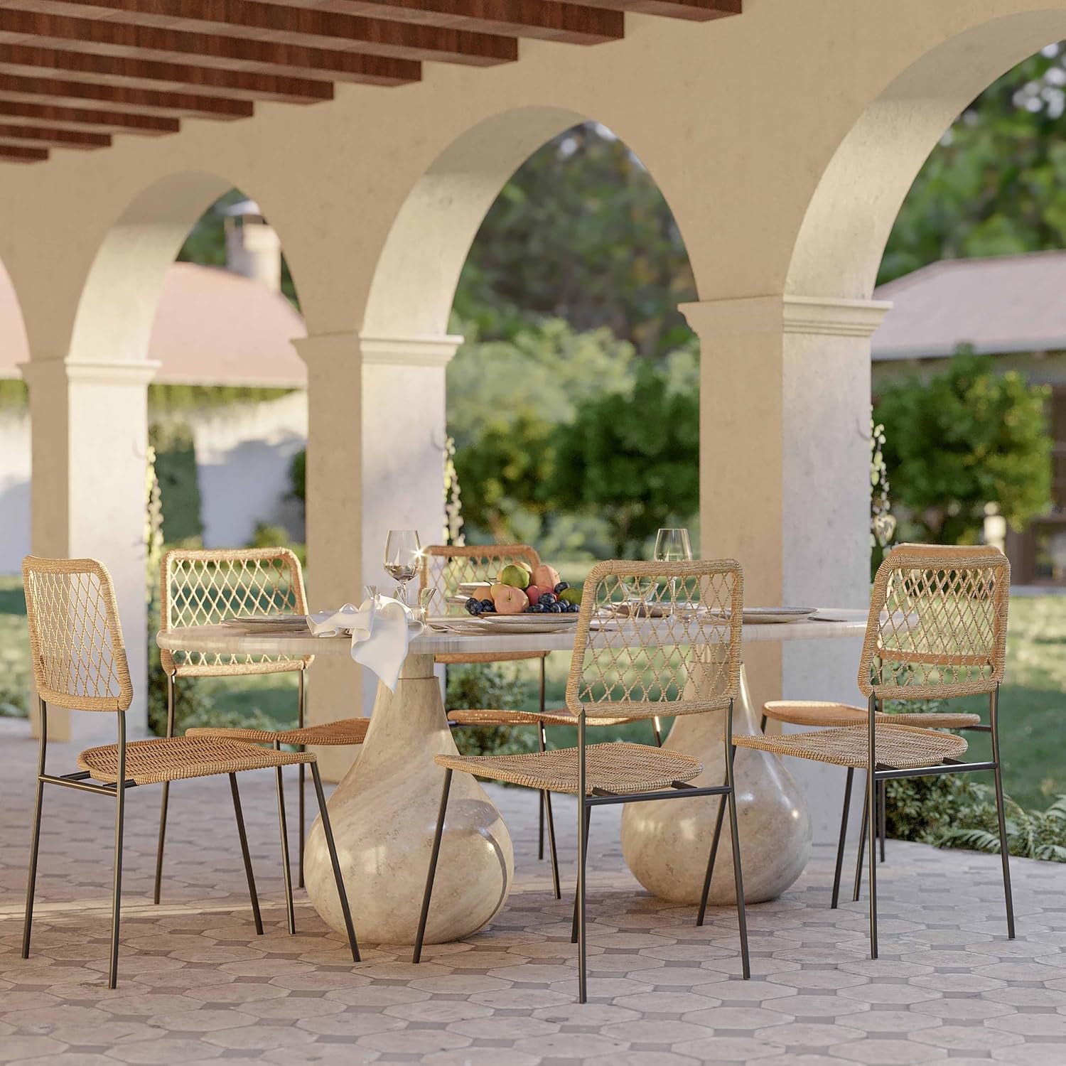 Smooch Faux Travertine Indoor/Outdoor Pedestal Dining Table