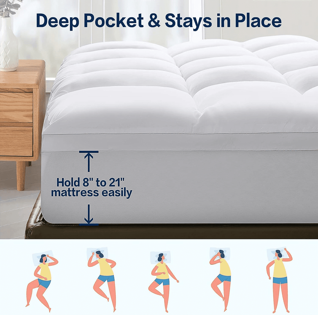 100% 400TC Mattress Topper Queen for Back Pain Relief,900Gsm Pillow Top Mattress Pad, Mattress Cover with 8-21" Deep Pocket, Cooling for Hot Sleepers Noiseless OEKO-TEX Certified (White,Queen)