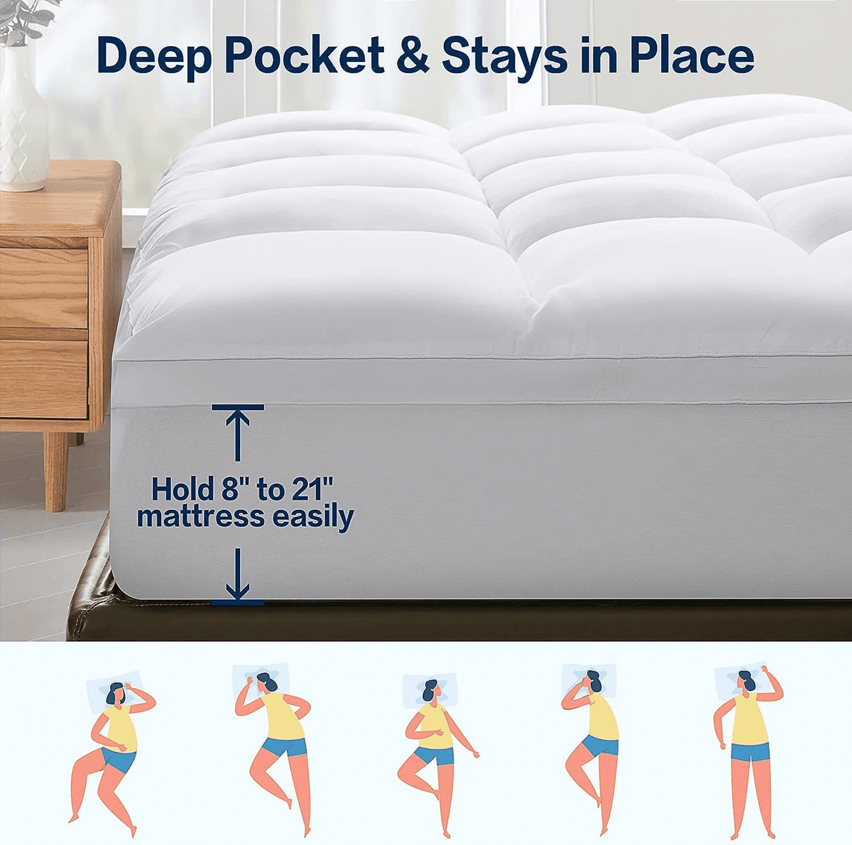 100% 400TC Mattress Topper Queen for Back Pain Relief,900Gsm Pillow Top Mattress Pad, Mattress Cover with 8-21" Deep Pocket, Cooling for Hot Sleepers Noiseless OEKO-TEX Certified (White,Queen)