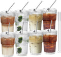 Iced Coffee Cups with Lids and Straws 8 Pcs, 16 OZ Unbreakable Glasses Drinking Set,Clear Plastic Cups Reusable Iced Coffee Tumbler with Lid and Straw, to Go Coffee Cups Dishwasher Safe