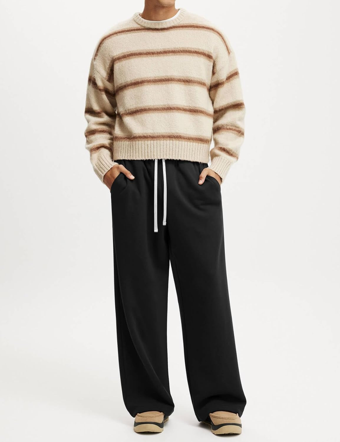 Men'S Baggy Sweatpants Cotton Fleece Wide Leg Sweat Pants