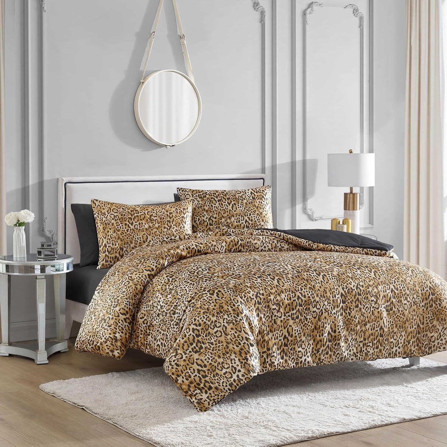 Juicy Couture Twin/Twin XL Leopard Satin Comforter Set - Cheetah Print 2-Piece Machine Washable Reversible Animal Print Bedding Comforter and Sham Set