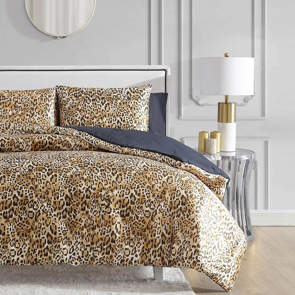 Juicy Couture Twin/Twin XL Leopard Satin Comforter Set - Cheetah Print 2-Piece Machine Washable Reversible Animal Print Bedding Comforter and Sham Set