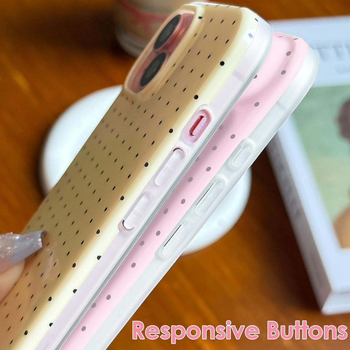 for Iphone 16 plus Case Polka Dot Phone Case, Cute Trendy Polka Dots Pattern Print Aesthetic Simple Design Soft TPU Slim Shockproof Protective Phone Cover 6.3" for Women Girls - Yellow