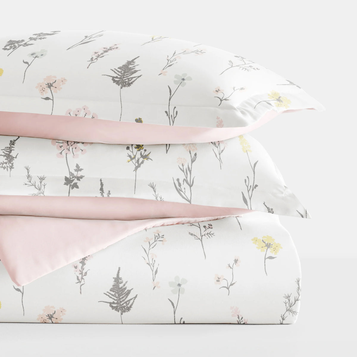 Duvet Cover Set - Ultra Soft & Breathable - Pink Farmhouse Wildflower for Queen Size Bedding by