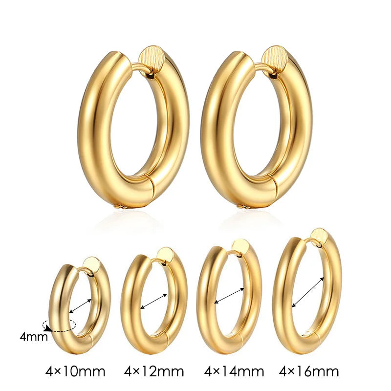 Stainless Steel Hoop Earring for Men Women Simple Hip Hop Rock Gold Color Piercing Punk Chic Jewelry Korean Chunky Earrings