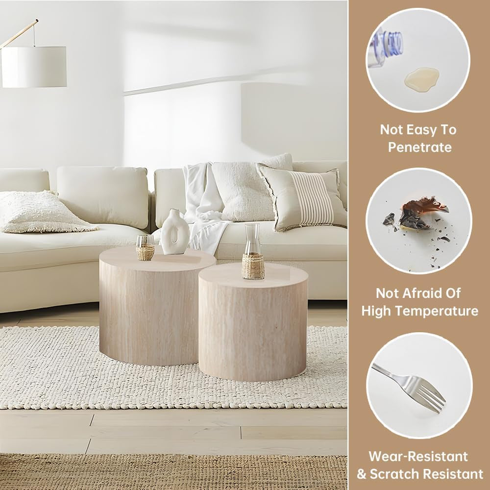 18" round Travertine Nesting Coffee Table Set of 2 (Travertine)