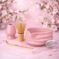 Matcha Whisk Set- Matcha Set Includes Matcha Whisk and Bowl with Spout, Sifter, Holder and Scoop- the Perfect Bamboo Whisk for Matcha Tea (Pink)