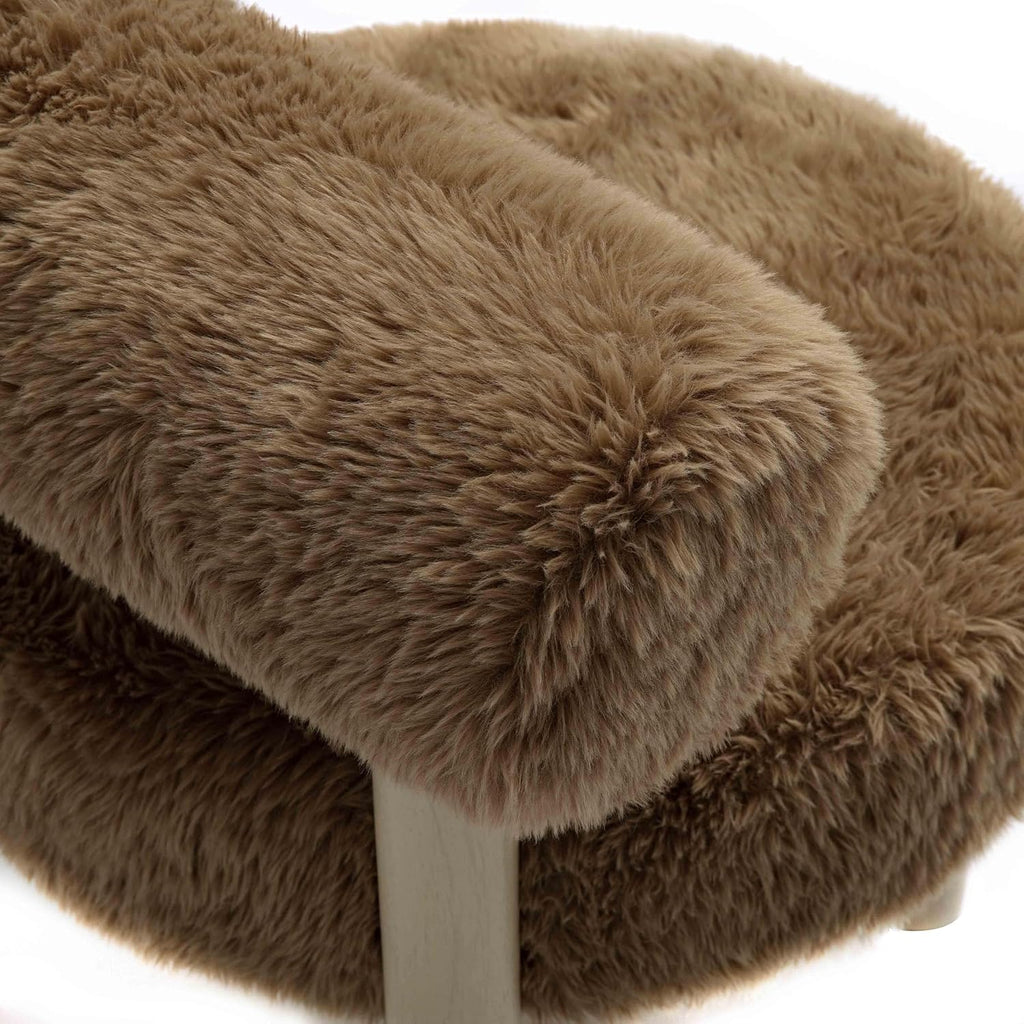 Carmel Dark Taupe Vegan Shearling Upholstered Accent Chair with Wooden Legs