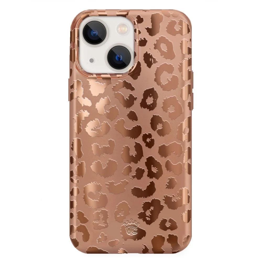 for Iphone 13 Mini Case Compatible with Magsafe - Cute Protective Phone Cases for Women - Bronze Chrome Leopard