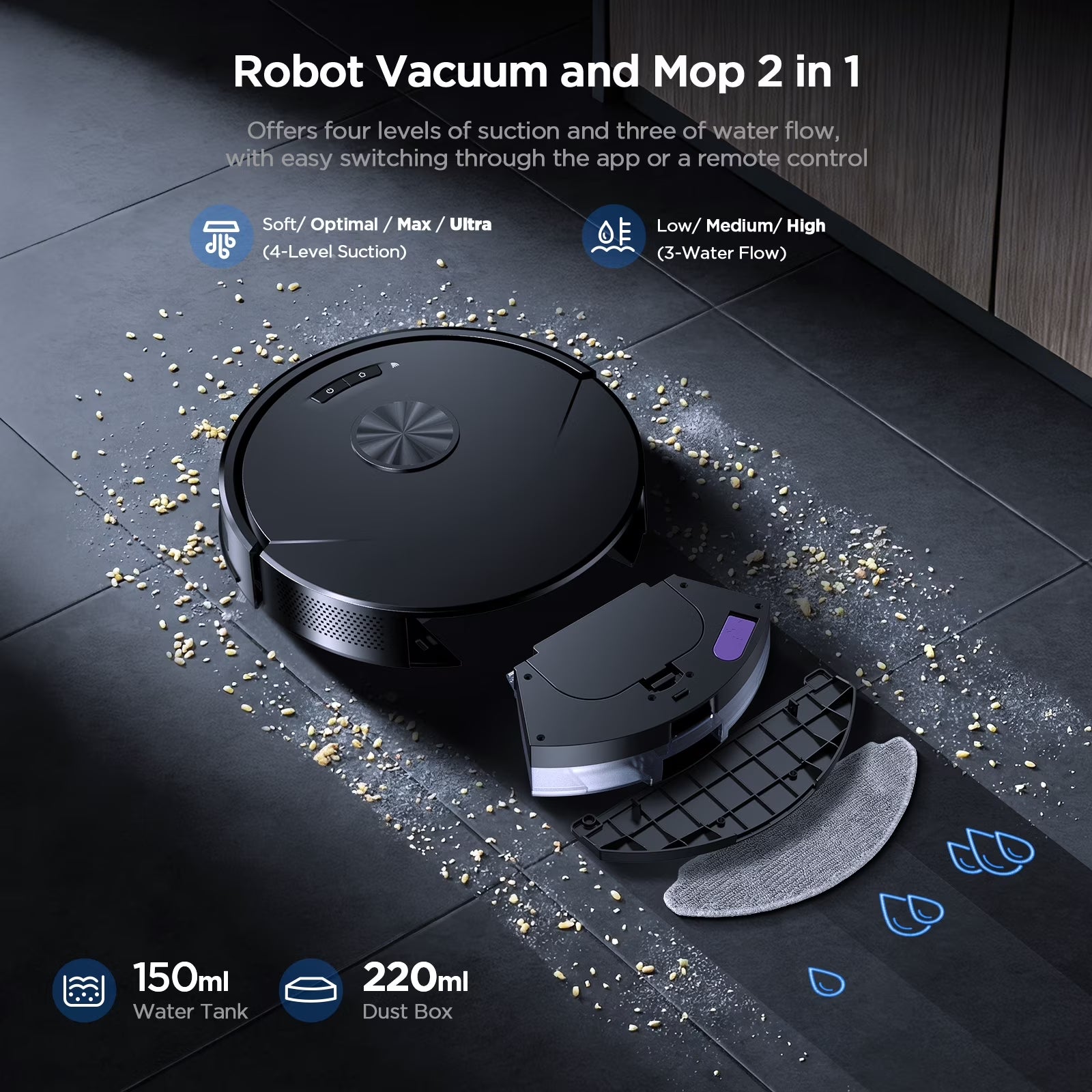 Robot Vacuum Cleaner, 2 in 1 Mop Combo for Pet Hair, Hard Floor