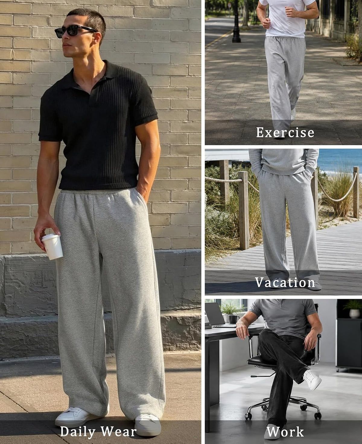 Mens Fleece Baggy Sweatpants Wide Leg Casual Pants with Pockets