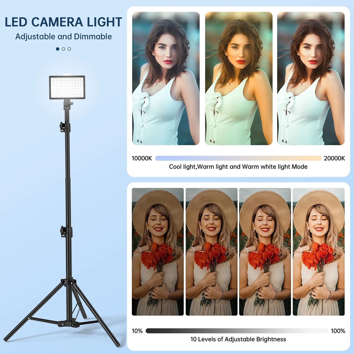 LED Video Light Kit 2 Pack Dimmable Remote Control Photography Lights with Tripods 10 Brightness Levels and 9 Color Filters USB Powered for Youtube Tiktok
