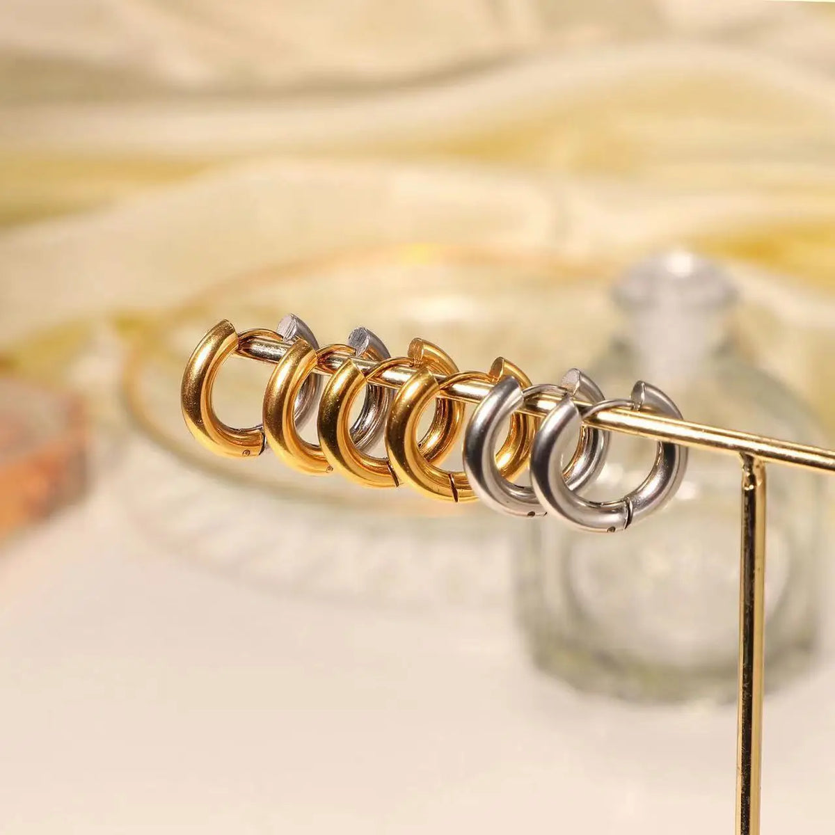 Stainless Steel Hoop Earring for Men Women Simple Hip Hop Rock Gold Color Piercing Punk Chic Jewelry Korean Chunky Earrings
