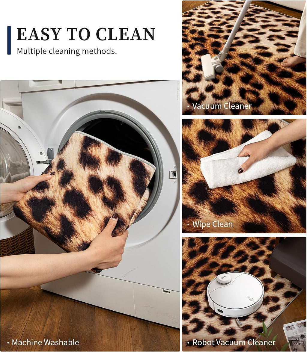 4‘X6' Washable Leopard Cheetah Rug for Living Room