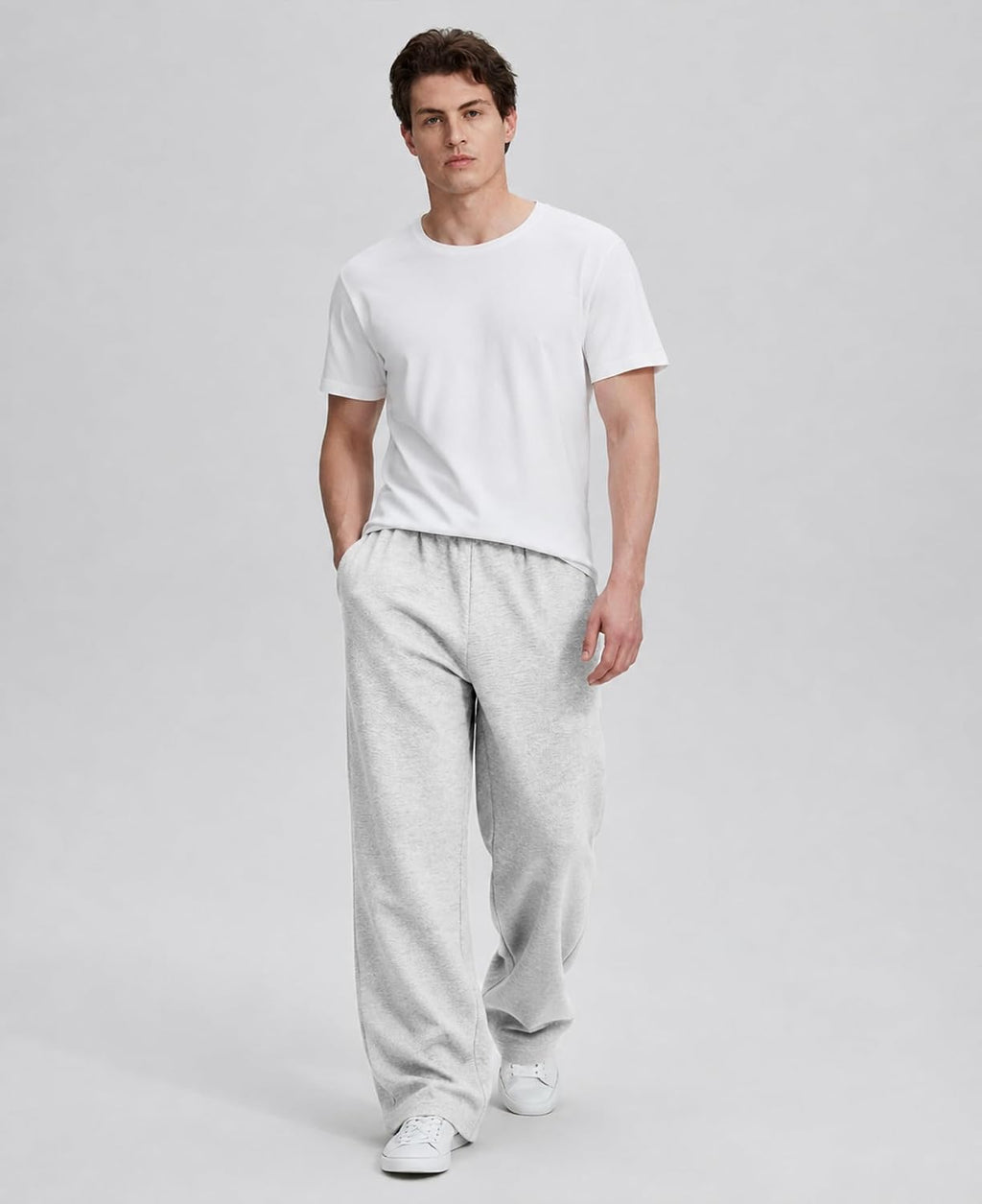 Mens Fleece Baggy Sweatpants Wide Leg Casual Pants with Pockets