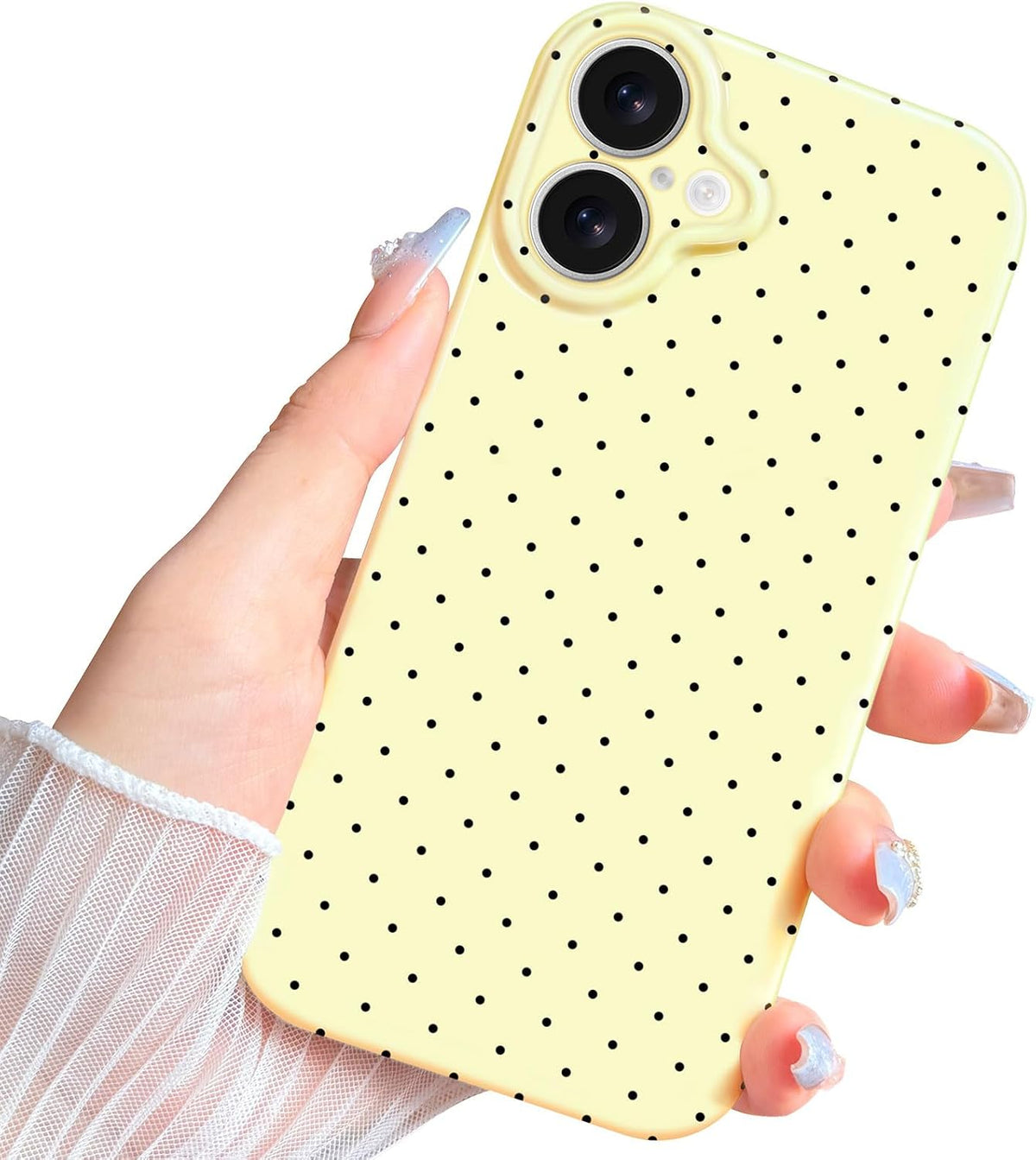 for Iphone 16 plus Case Polka Dot Phone Case, Cute Trendy Polka Dots Pattern Print Aesthetic Simple Design Soft TPU Slim Shockproof Protective Phone Cover 6.3" for Women Girls - Yellow