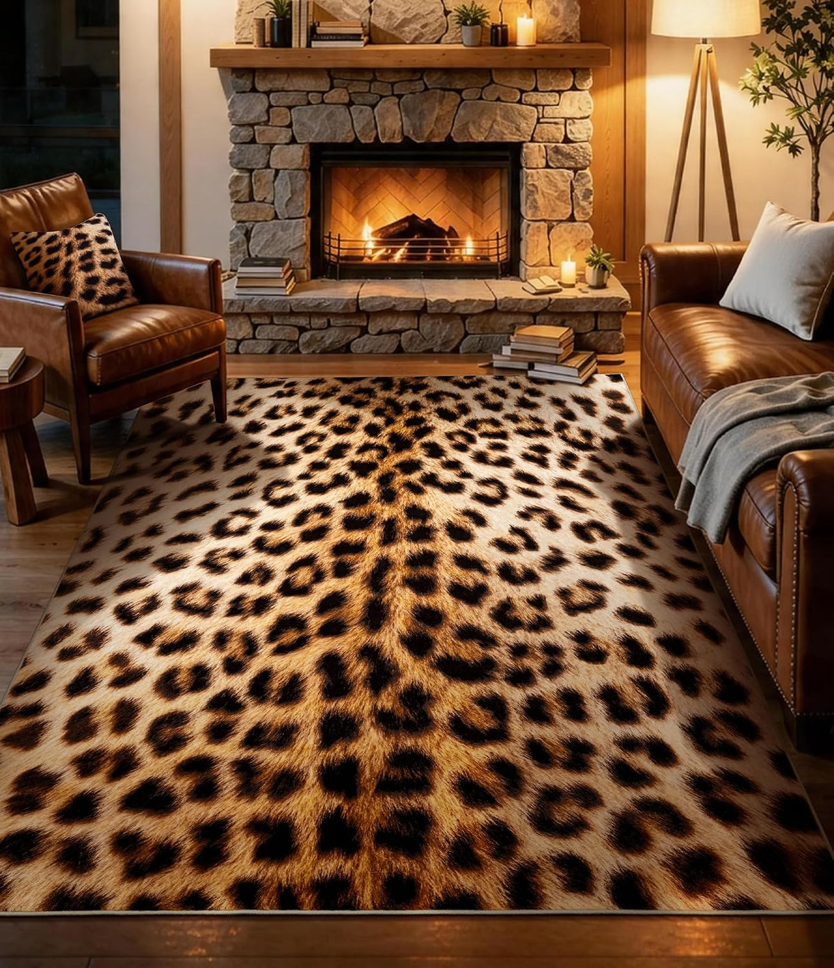 4‘X6' Washable Leopard Cheetah Rug for Living Room