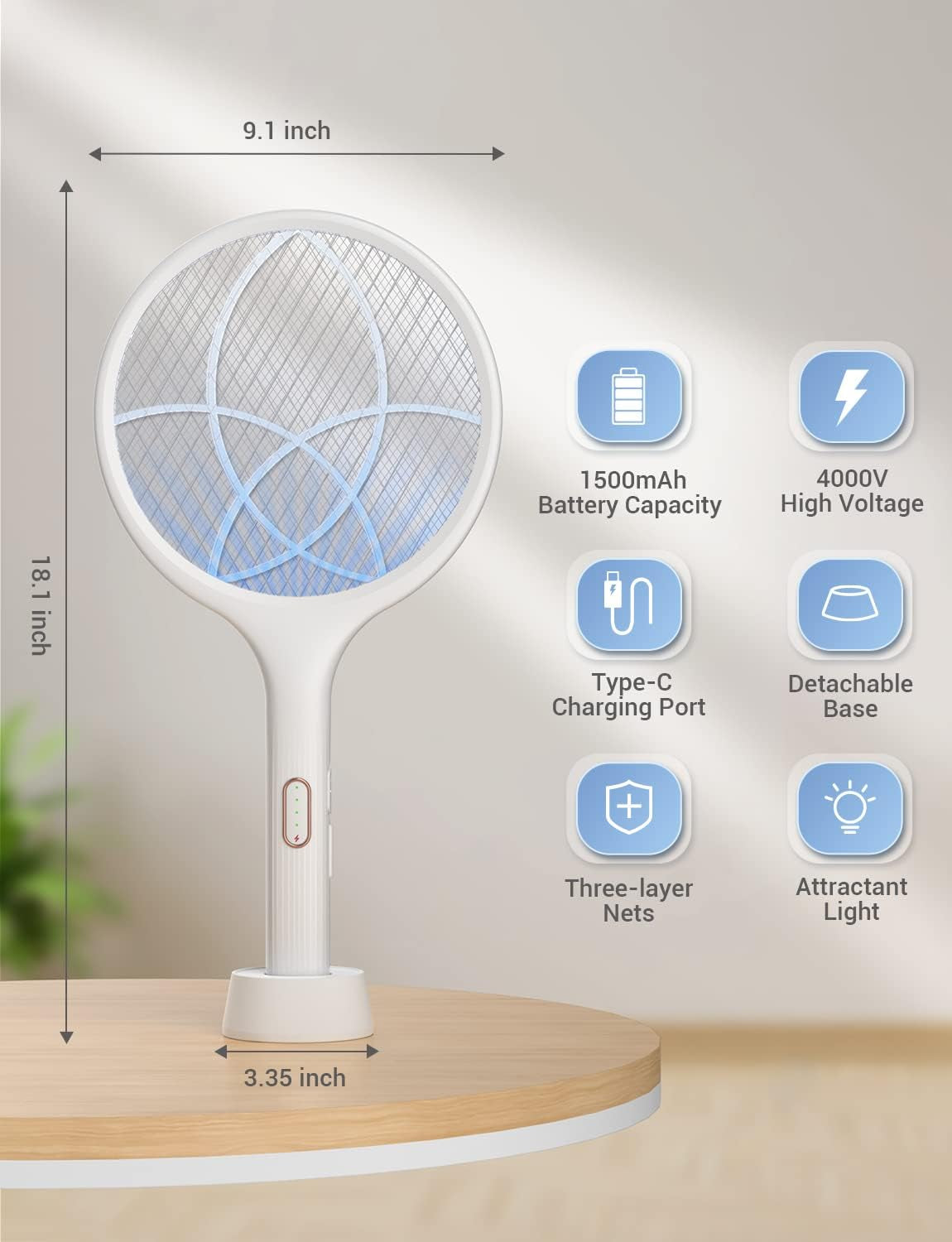 Electric Fly Swatter 4000V Bug Zapper Racket Dual Modes 2PCS with Purple Mosquito Light