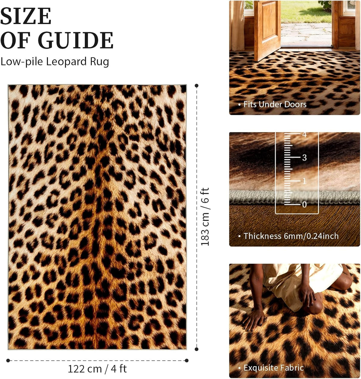 4‘X6' Washable Leopard Cheetah Rug for Living Room