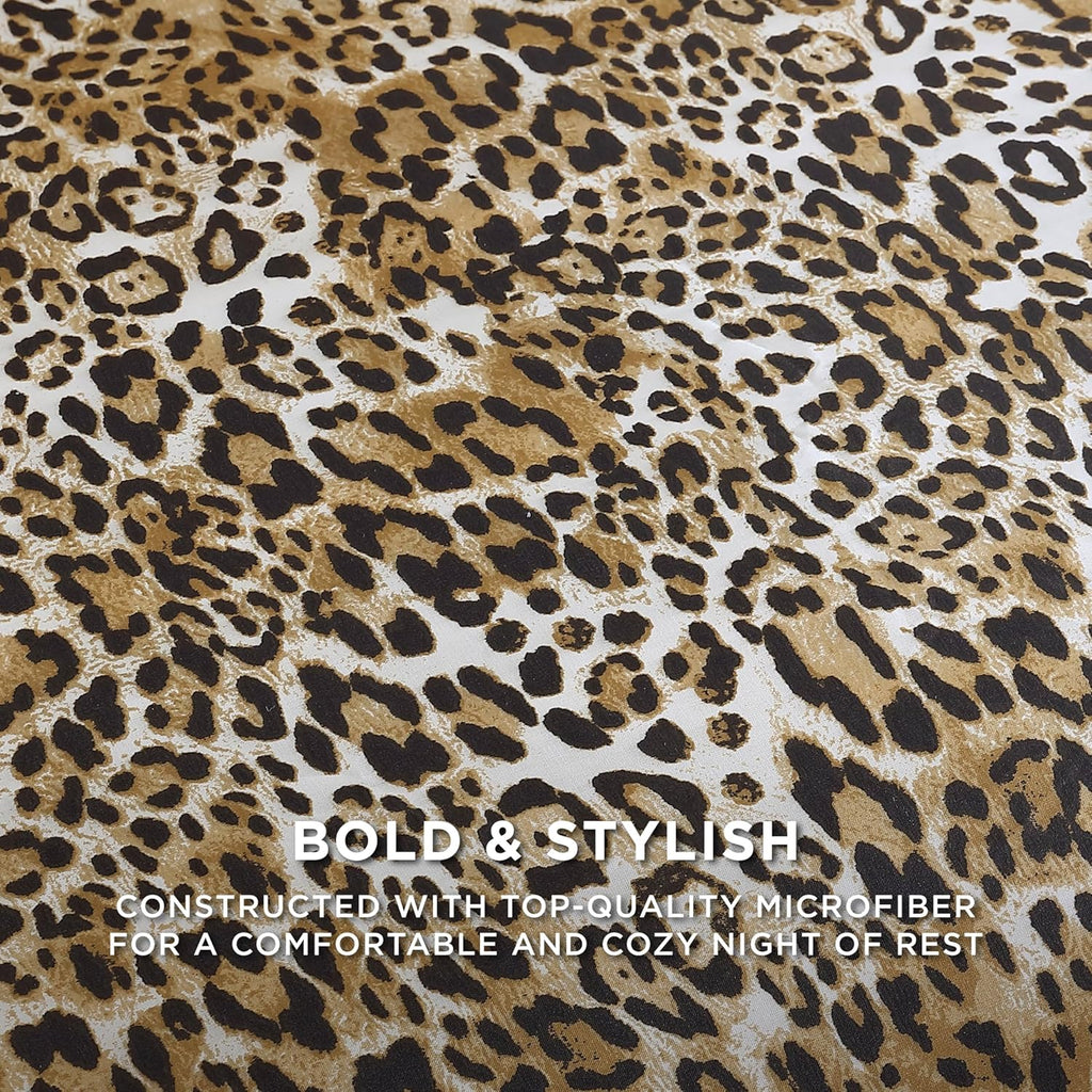 Juicy Couture Twin/Twin XL Leopard Satin Comforter Set - Cheetah Print 2-Piece Machine Washable Reversible Animal Print Bedding Comforter and Sham Set