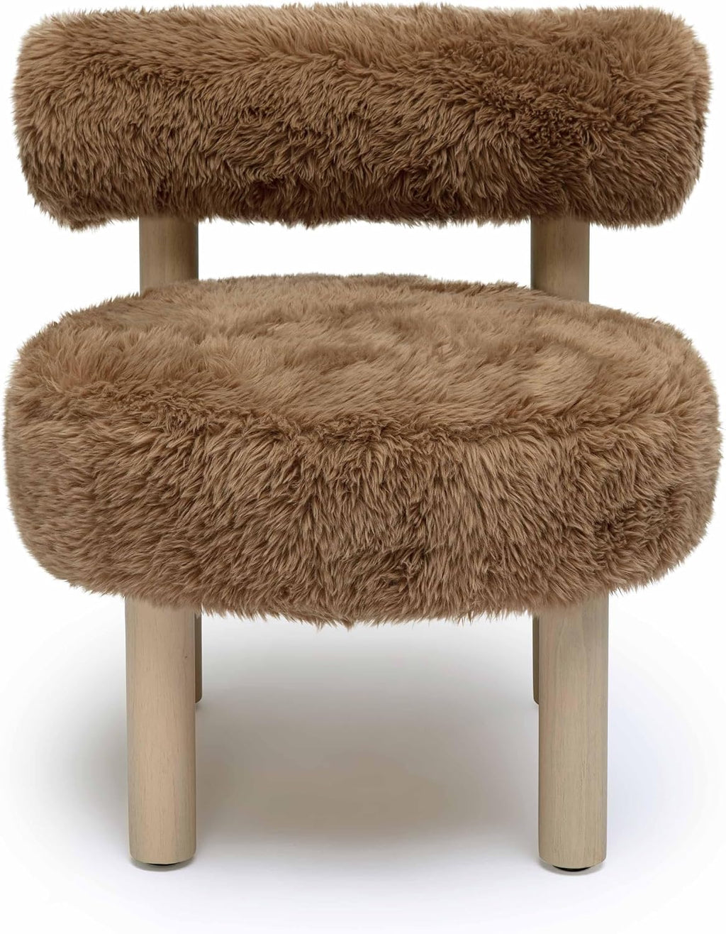 Carmel Dark Taupe Vegan Shearling Upholstered Accent Chair with Wooden Legs